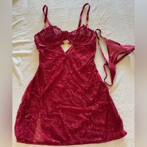Yandy Burgundy Lace Babydoll Set